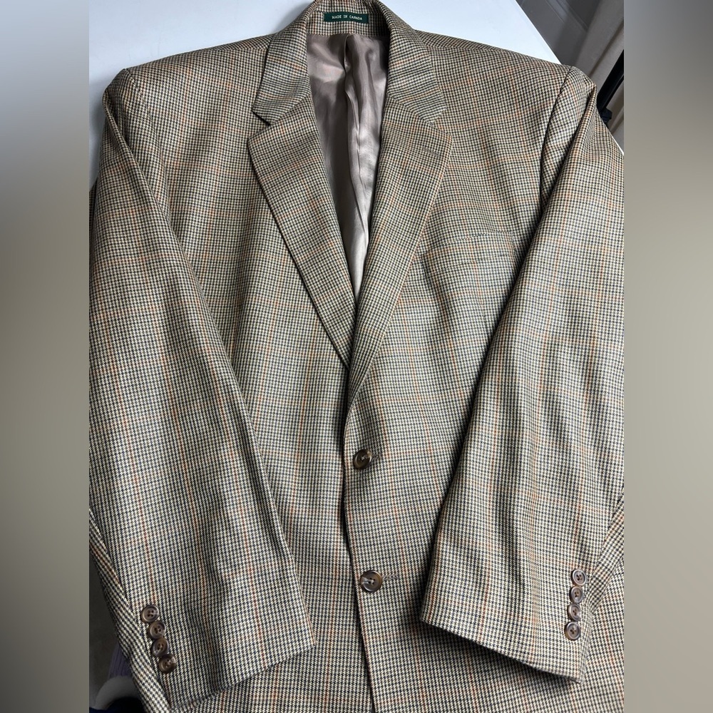 Lauren Ralph Lauren Blazer Mens 48L Brown Silk Wool Herringbone Vintage 90s
